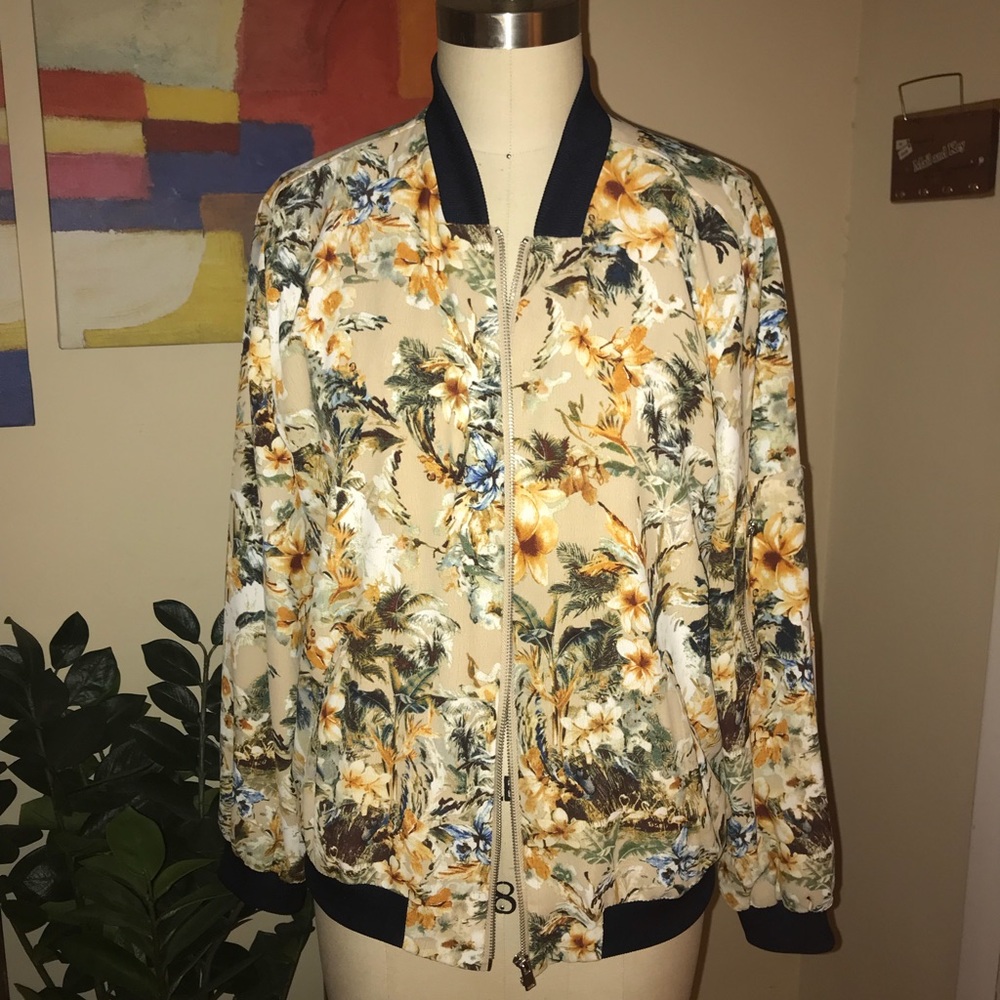 Floral print bomber style jacket